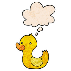 cartoon duck and thought bubble in grunge texture pattern style