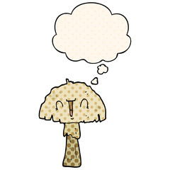 cartoon mushroom and thought bubble in comic book style