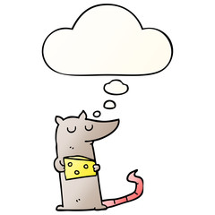 cartoon mouse with cheese and thought bubble in smooth gradient style