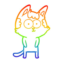 rainbow gradient line drawing happy cartoon cat