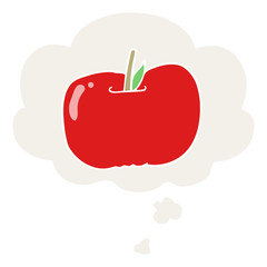 cartoon apple and thought bubble in retro style
