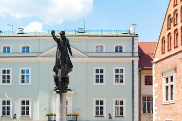 Krakow, Poland, 10 May 2019 - Piotr Skarga statue in Krakow, Poland - obrazy, fototapety, plakaty