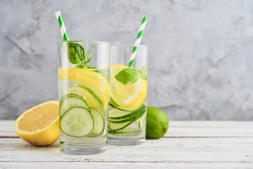 Infused water with cucumber, lemon, lime and basil