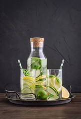 Infused water with cucumber, lemon, lime and basil