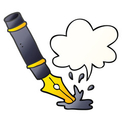 cartoon fountain pen and speech bubble in smooth gradient style