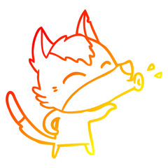 warm gradient line drawing howling wolf cartoon