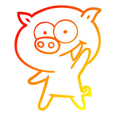 warm gradient line drawing cheerful pig cartoon