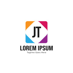 Initial JT logo template with modern frame. Minimalist JT letter logo vector illustration
