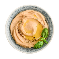 Bowl of hummus isolated