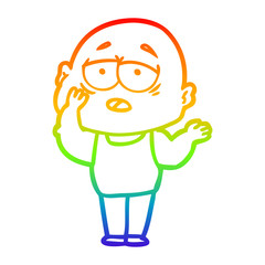 rainbow gradient line drawing cartoon tired bald man