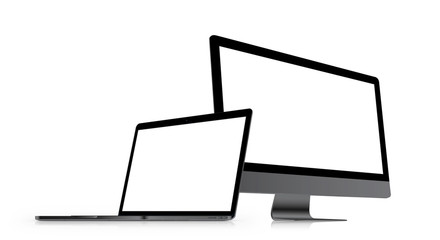 Monitor & Laptop mit weißem Hintergrund