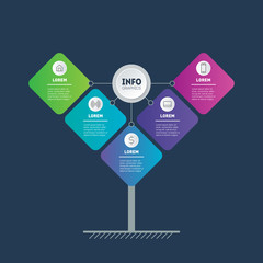 Business presentation concept with 5 options. Brochure design template. Template of tree, info chart or diagram. Vector infographic of technology or education process with five steps.