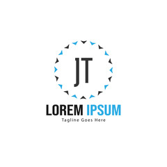 Initial JT logo template with modern frame. Minimalist JT letter logo vector illustration
