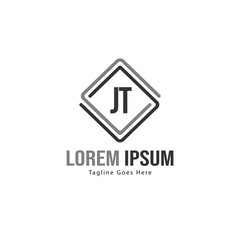 Initial JT logo template with modern frame. Minimalist JT letter logo vector illustration