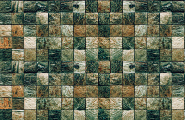 textured mosaic of square elements of natural stone of dark color for bathrooms and swimming pools