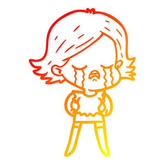 warm gradient line drawing cartoon girl crying