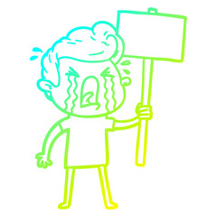 cold gradient line drawing cartoon crying man