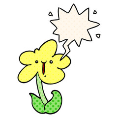 cartoon flower and speech bubble in comic book style