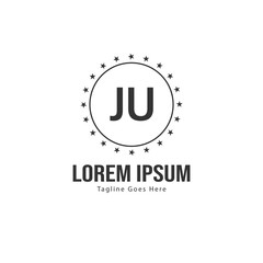 Initial JU logo template with modern frame. Minimalist JU letter logo vector illustration