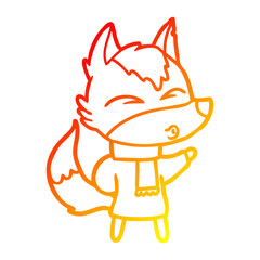 warm gradient line drawing cartoon wolf in winter clothes