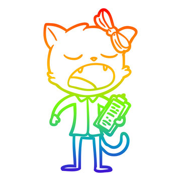 recommend clip art: rainbow gradient line drawing cartoon yawning cat