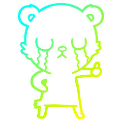 cold gradient line drawing crying polar bear cartoon