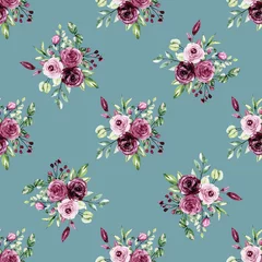 Fototapete Blumen Nahtloses Muster mit Aquarellblumenrosen, Blumenhintergrundhandzeichnung wiederholen. Perfekt für Tapeten, Stoffe, Texturen und andere Drucke.