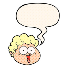 cartoon male face and speech bubble in comic book style