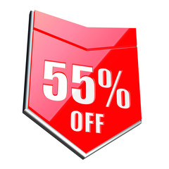 55 percent off red arrow - 3D render glossy red icon
