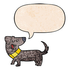 cartoon dog and speech bubble in retro texture style