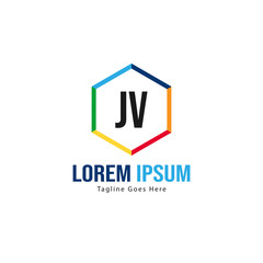 Initial JV logo template with modern frame. Minimalist JV letter logo vector illustration