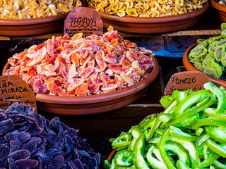 Food stalls in a street market