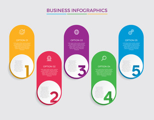 Infographic design vector and marketing icons can be used for workflow layout, diagram, annual report, web design.  Business concept with 5 options, steps or processes. - Vector 