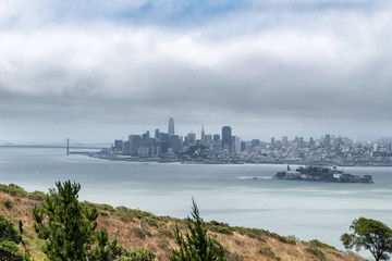 View of San Francisco and Alcatraz from Angel Island on hike to Mt. Livermore