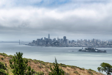 Fototapeta premium View of San Francisco and Alcatraz from Angel Island on hike to Mt. Livermore