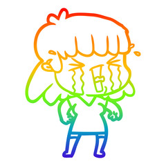 rainbow gradient line drawing cartoon woman in tears