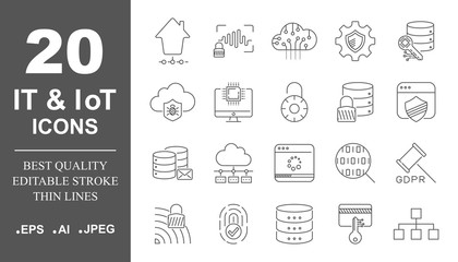 Set icons vector for mobile concepts and web apps. Devices and technologies around us. Internet of things, devices and network connection concept. Technology implementation. Editable Stroke. EPS 10.