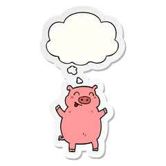 cartoon pig and thought bubble as a printed sticker