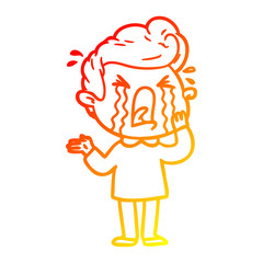 warm gradient line drawing cartoon crying man