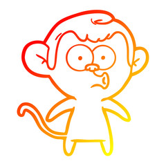 warm gradient line drawing cartoon hooting monkey