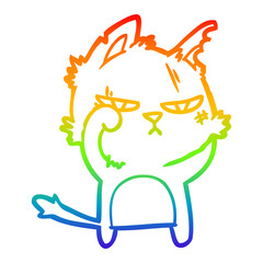 rainbow gradient line drawing tough cartoon cat