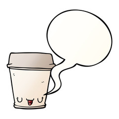 cartoon coffee cup and speech bubble in smooth gradient style