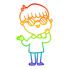 rainbow gradient line drawing cartoon boy wearing spectacles