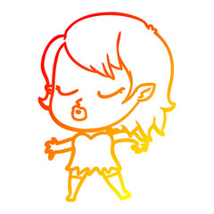 warm gradient line drawing cute cartoon vampire girl
