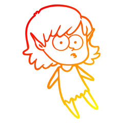 warm gradient line drawing cartoon elf girl floating