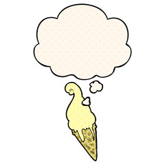 cartoon ice cream and thought bubble in comic book style