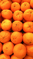 bright display of fresh fruit in the market. group of orange mandarins, healthy and sweet, suitable for the whole family,