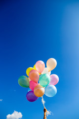 Vintage heart balloon with colorful on blue sky concept of love in summer and valentine, wedding...