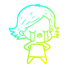 Obraz premium cold gradient line drawing cartoon girl crying