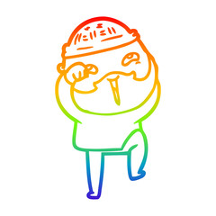 rainbow gradient line drawing cartoon happy bearded man
